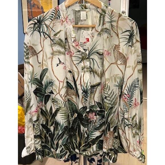 H&M Jungle Animal Print Jaguar Cat Oversized Tunic Blouse Flowy Tropical NWT 14 - Picture 10 of 15